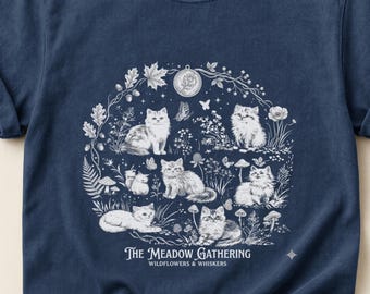 Cat Lover T Shirt, Wildflower Meadow Graphic Tee, Cottagecore Cat Gift