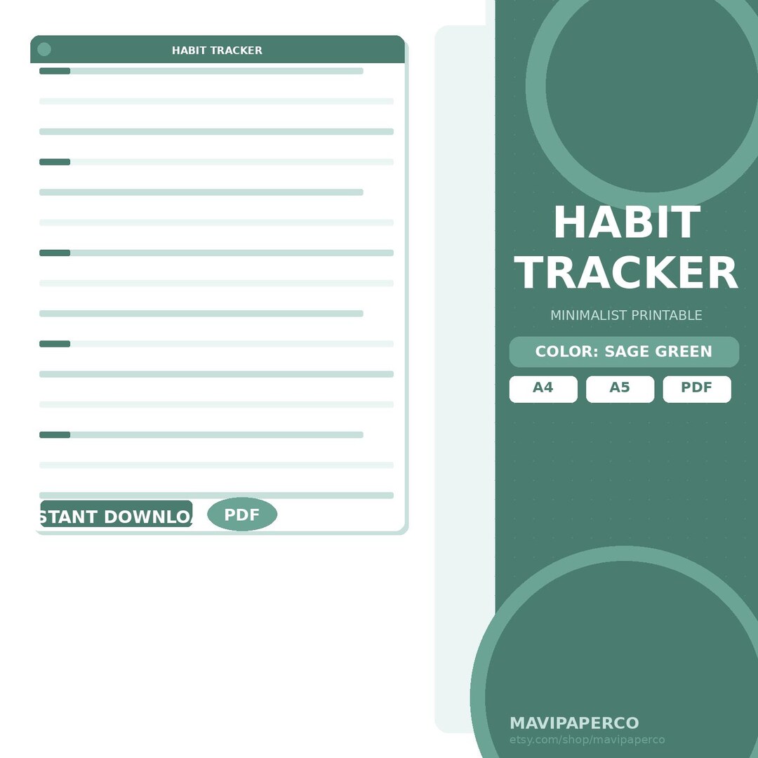 Minimalist Habit Tracker Printable | Sage Green | A4 A5 | Instant ...
