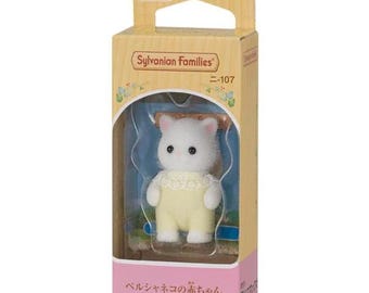 Figura de bebé gato persa blanco - Sylvanian Families con cabeza móvil