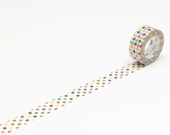 Japanisches Washi Tape mit bunten Punkten (15 mm x 7 m Rolle)