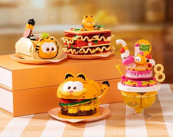 Juego de bloques de construcción de Garfield, escena de figuras en miniatura, serie Foodie