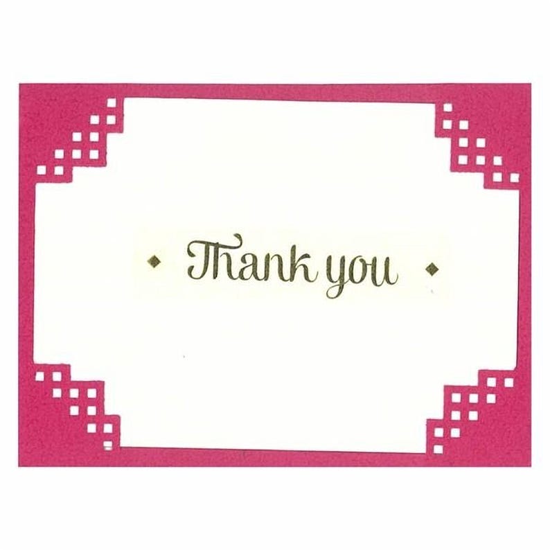 a pink frame with a white border, and inside the frame, there is a message that says "Thank you".