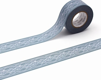 Japanese mt Washi Tape, Floral Lace Pattern (Blue Gray, 25mm x 15m)