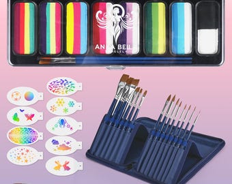 Complete Face Painting Kit for Parties – Paint, Brushes & 9 Stencils, Beginner Friendly + Free Guide