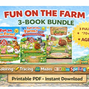 Libro de actividades de animales de granja: colorear, trazar y unir los puntos (PDF imprimible, de 4 a 8 años)