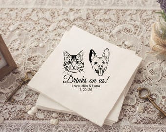 Gepersonaliseerde huisdierportret bruiloftsservetten, aangepast decor hond kat