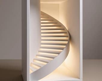 Modern Spiral Staircase Book Nook | Minimalist Architectural Bookshelf Insert (USB Powered)