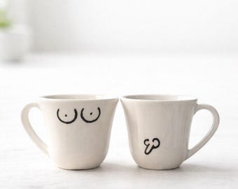 Handbemalte Keramik Espressotassen, His and Hers Becher, handgefertigt in Italien