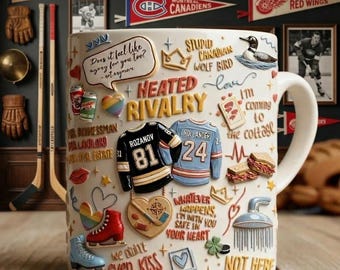 Heated Rivalry Hockey 3D Embossed Mug, Funny Ice Hockey Fan Gift Cup
