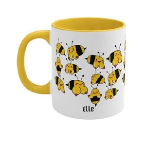 Boobees Bee Pattern Ceramic Coffee Mug, Bumblebee Wraparound Design (11 oz or 15 oz)