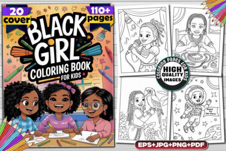 Black Girl Coloring Book | Empowering Illustrations for Kids - Etsy