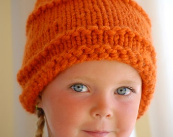 ORANGE BEANIE for Spring, Halloween, Fall & Winter Orange Hand Knit Hat for Kids Toddlers Ladies Girls or Boys, Wool Blend Unisex Beanie