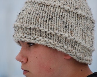 Cream Wool Beanie for Boys, Girls & Adults, Cream Hand Knit Hat, Toque, Warm Cozy, Classic Fisherman, Beige Winter Hat, Christmas Gift Boys