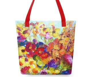 Stoffbeutel, Henkeltasche mit Motiv "Blumen bunt"