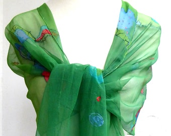 Silk scarf in shades of green