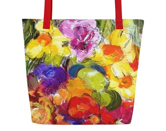 Große Einkaufstasche, Henkeltasche mit Motiv "Blumen bunt"