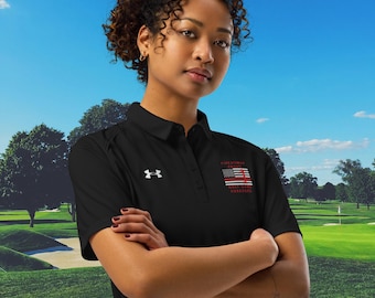 Polo da golf da donna pompiere, maglietta da golf Thin Red Line da donna, regalo per golfista pompiere, polo da donna Under Armour®
