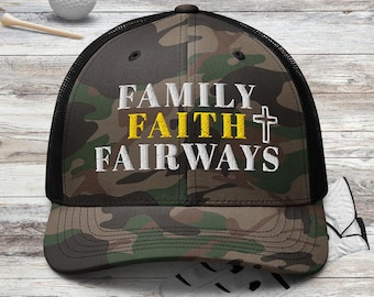 Familie Glaube Fairways Camo Trucker Cap, christliche Golfmütze für Frauen, Golf Geschenk für sie