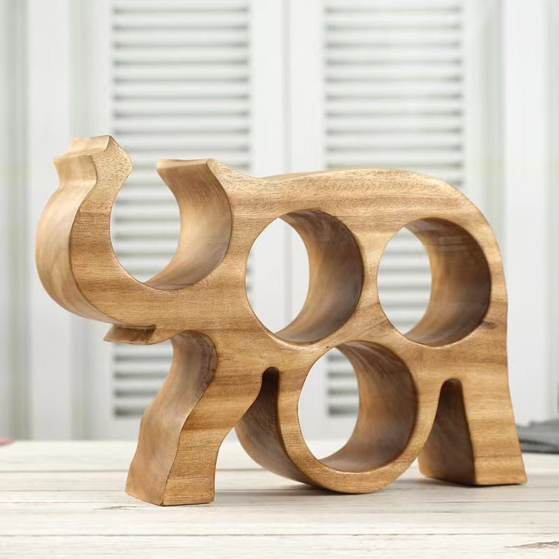Elephants Wood Wine Bottle Stands Holders Racks Wooden Wine Etsy