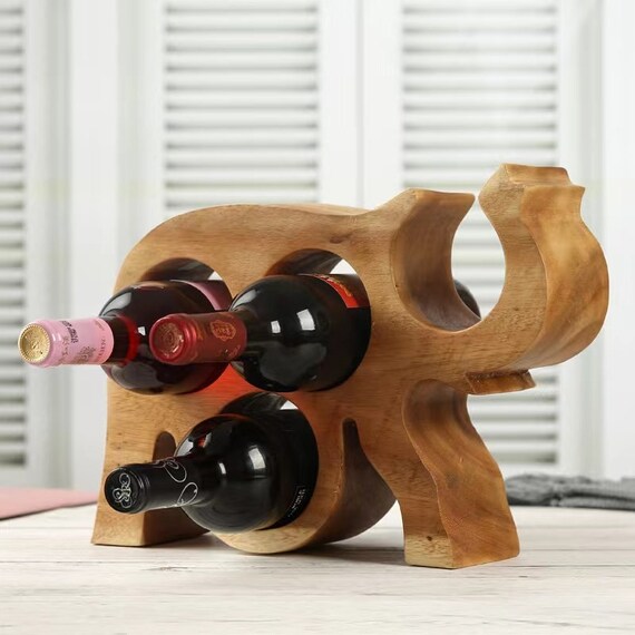 Elephants Wood Wine Bottle Stands Holders Racks Wooden Wine Etsy