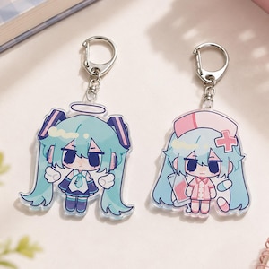 Anime Miku nyckelringsset, akryl dubbelhänge, söt cosplay-väska