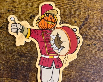 Halloween Scarecrow Sticker • Pumpkin Drumline • Halloween Theme Park Decor • 3 Inch Spooky Vinyl  Decal