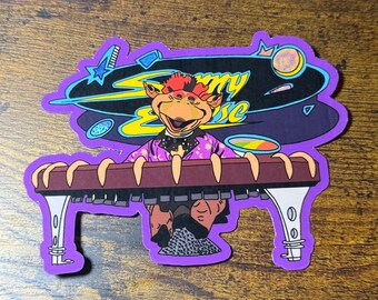 Retro Animatronic Band Sticker – Creepy Mascot, Theme Park Inspired, Arcade Horror Vinyl Sticker