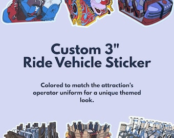 Custom Ride Vehicle Sticker, Hand Drawn Theme Park Art, Roller Coaster & Dark Ride Gift , 3" Decal