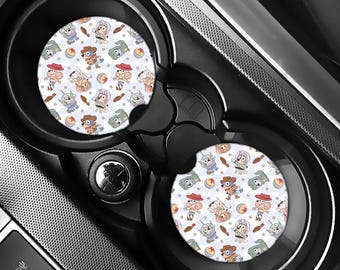 Cowboy Adventure Puppy Car Coasters | Cartoon Inspired Neoprene Cup Holder Coasters | Cute Family Car Accessories | Set of 2