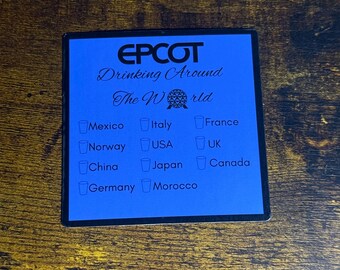 Laminated Drinking Around World Checklist Sticker | Theme Park Drink Tracker Map