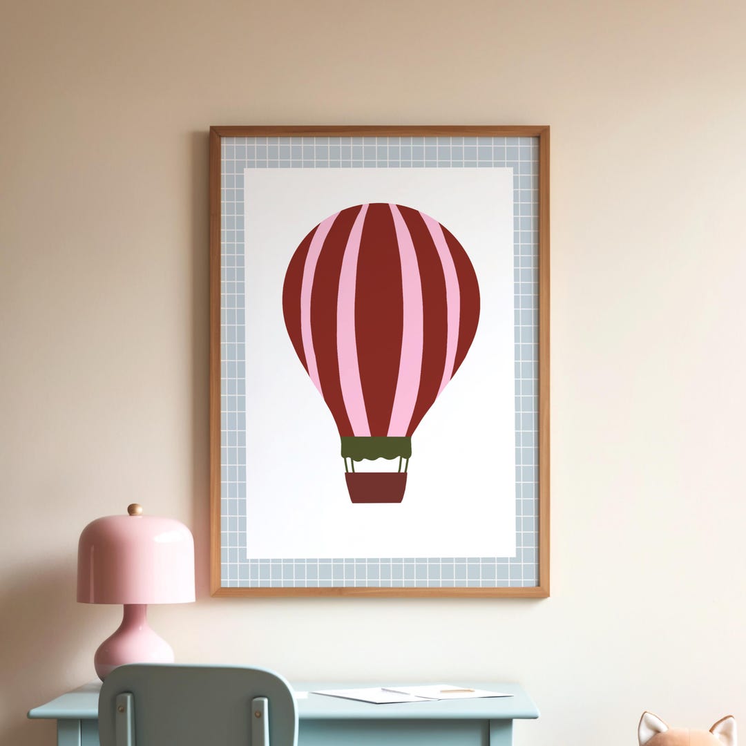 Hot Air Balloon Poster Kids Room I Playful Poster Boy and Girl I Poster ...
