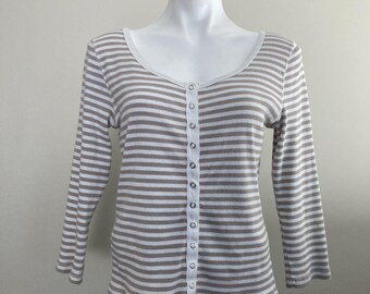 Vintage Y2K Henley Top 100% Cotton Striped Shirt Bella Swan Moda Intl Size Large