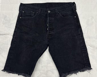 Vintage Levi's 501s Mens Black Jean Cutoff Shorts 34" Waist 9" Inseam Button Fly