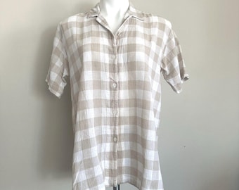 Vintage 90s Plaid Grunge Cottagecore Lightweight 100% Cotton Short Sleeve