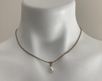 Vintage 18K GP Necklace Gold Plated Pearl Pendant Necklace 16" Chain