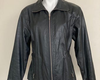 VTG 90s Wilsons Leather Maxima Cropped Black Leather Zip Jacket Womens Large