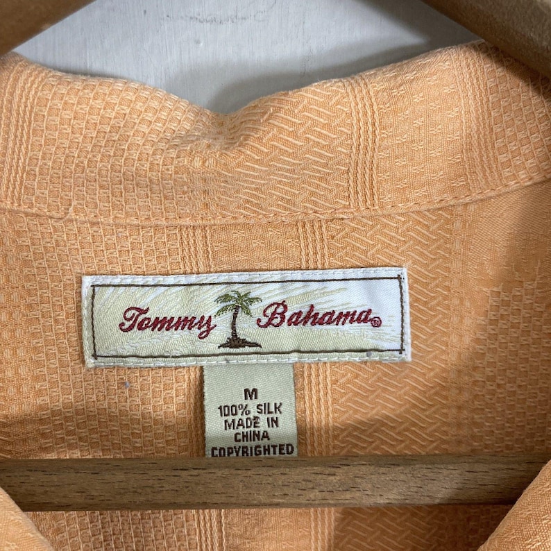 Tommy Bahama Orange 100% Silk Palm Leaf Hawaiian Button Up Shirt Mens Medium image 6