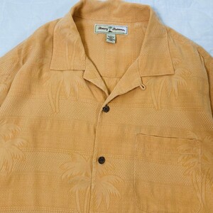 Tommy Bahama Orange 100% Silk Palm Leaf Hawaiian Button Up Shirt Mens Medium image 4