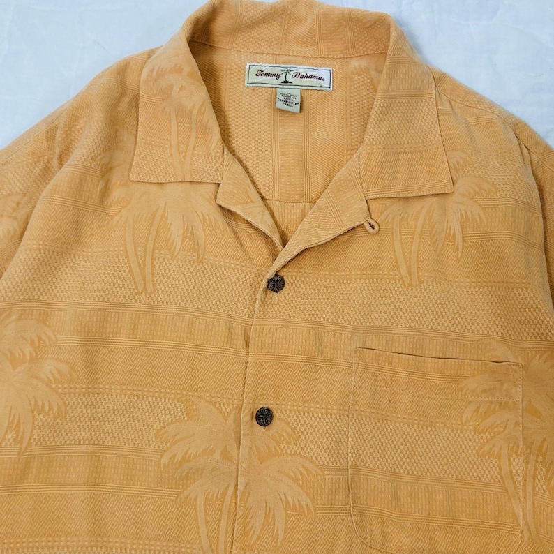 Tommy Bahama Orange 100% Silk Palm Leaf Hawaiian Button Up Shirt Mens Medium image 4