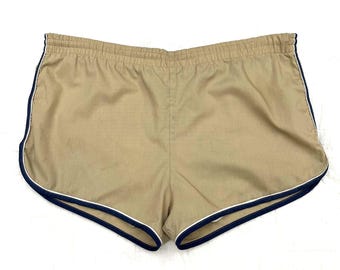 Vintage 70s Mens Swim Trunks Boardshorts Tan Micro Shorts 34" Waist
