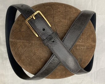 Vintage Genuine Lizard Belt, Charcoal Gray, Mens Size 40, Brass Buckle