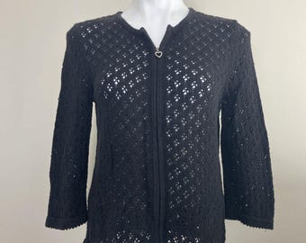 Vintage Y2K Black Lace Knit Sweater Whimsygoth Mesh Cardigan Womens Small