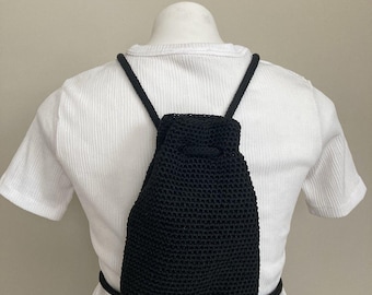 Vintage Y2K The Sack Mini Backpack Small Black Crochet Bag 2000s Backpack Purse