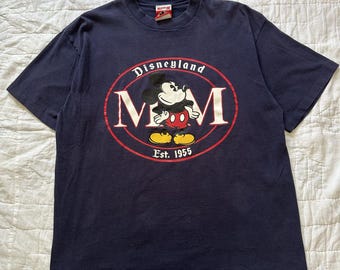 VTG Disneyland Mickey Mouse Single Stitch Tshirt Blue Mens L Made in USA