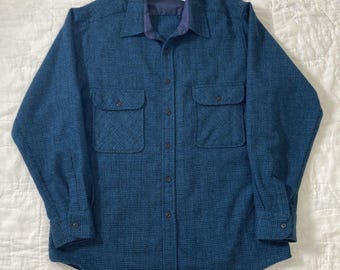 Vintage Sears Roebuck Blue Plaid Flannel Grunge Men XL Tall Wool Blend Workwear