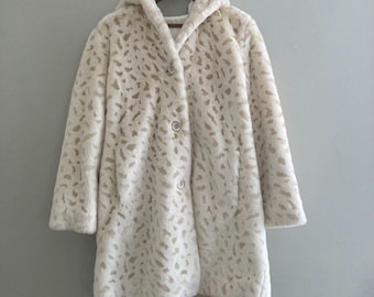 Vintage Glam 80s Faux Fur White Coat Reversible - Size Small Medium