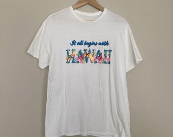 Vintage 90s Hawaii Surfing Tourist T-Shirt Womens Medium White Travel Souvenir
