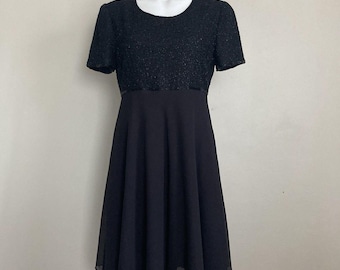 Vintage Lawrence Kazar Beaded Dress Size M Black Short Sleeve Zipped Formal Prom