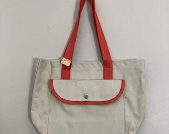 Vintage Mini Canvas Tote Bag Cream Orange - New with Tags - Trader Joes Style