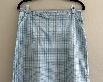 Vintage Preppy Feminine 90s Blue Plaid Cotton Miniskirt Pockets Womens Medium